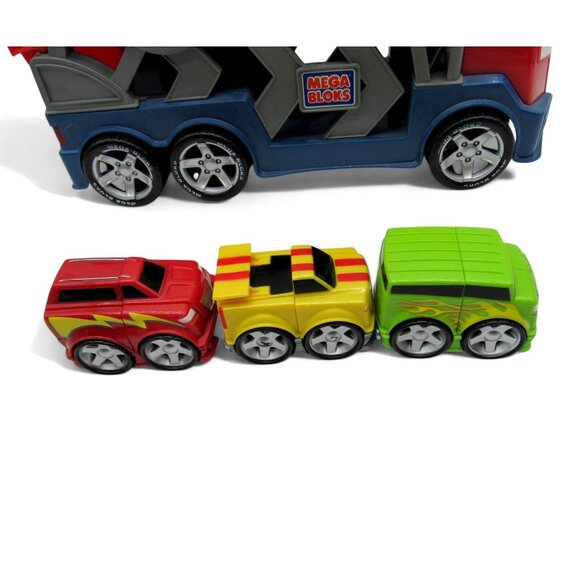 MEGA BLOKS Tiny n Tuff 2005 3 Cars and Vehicle Carrier Transport Truck 16" - Picture 4 of 12